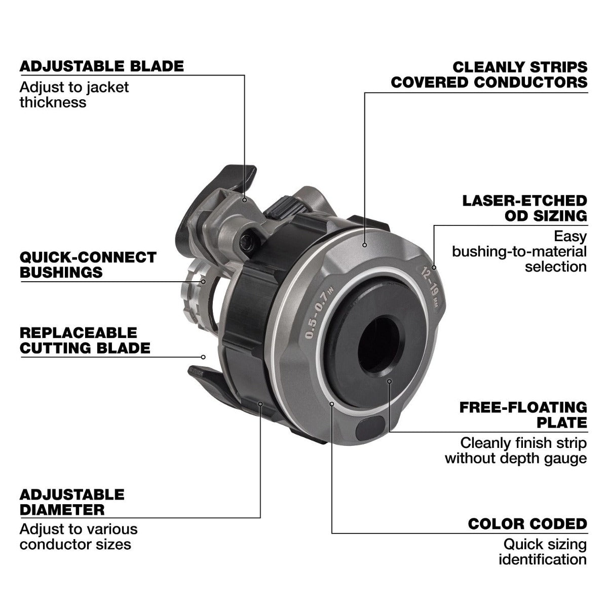 Milwaukee 49-16-B078 0.5" - 0.7" Adjustable Bushing for M18 FUEL  Covered Conductor Cable Stripper