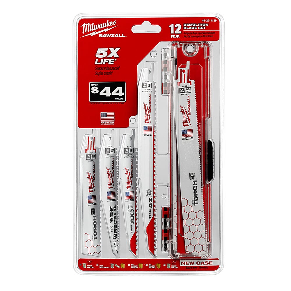 Milwaukee 2625-20 M18 Hackzall One-Handed Reciprocating Sawzall with 12-Piece Blade Assortment, Tool Only