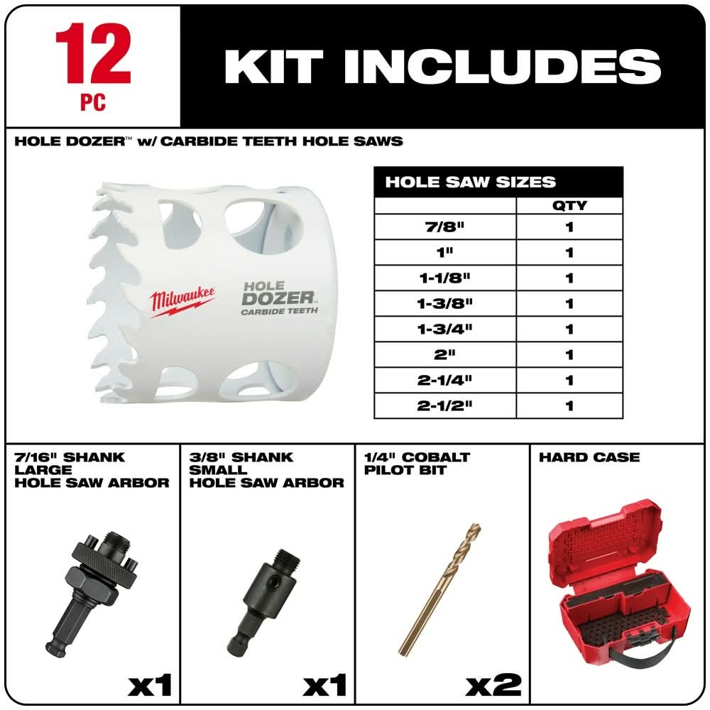 Milwaukee 49-22-3090 12-Piece Hole Dozer With Carbide Teeth Hole Saw Kit
