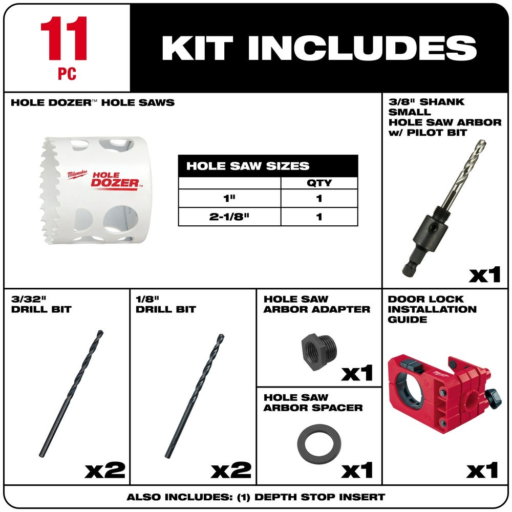 Milwaukee 49-22-4073 HOLE DOZER Door Lock Installation Hole Saw Kit