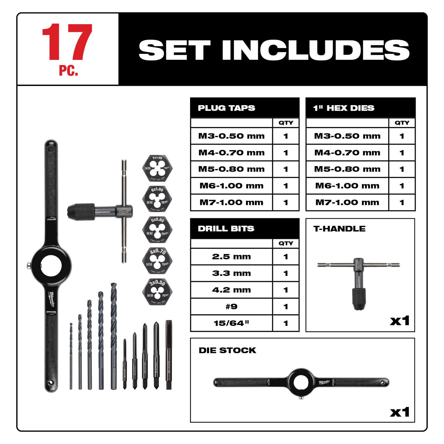 Milwaukee 49-22-5601 17PC Metric Tap and Die Set – Tool Nut