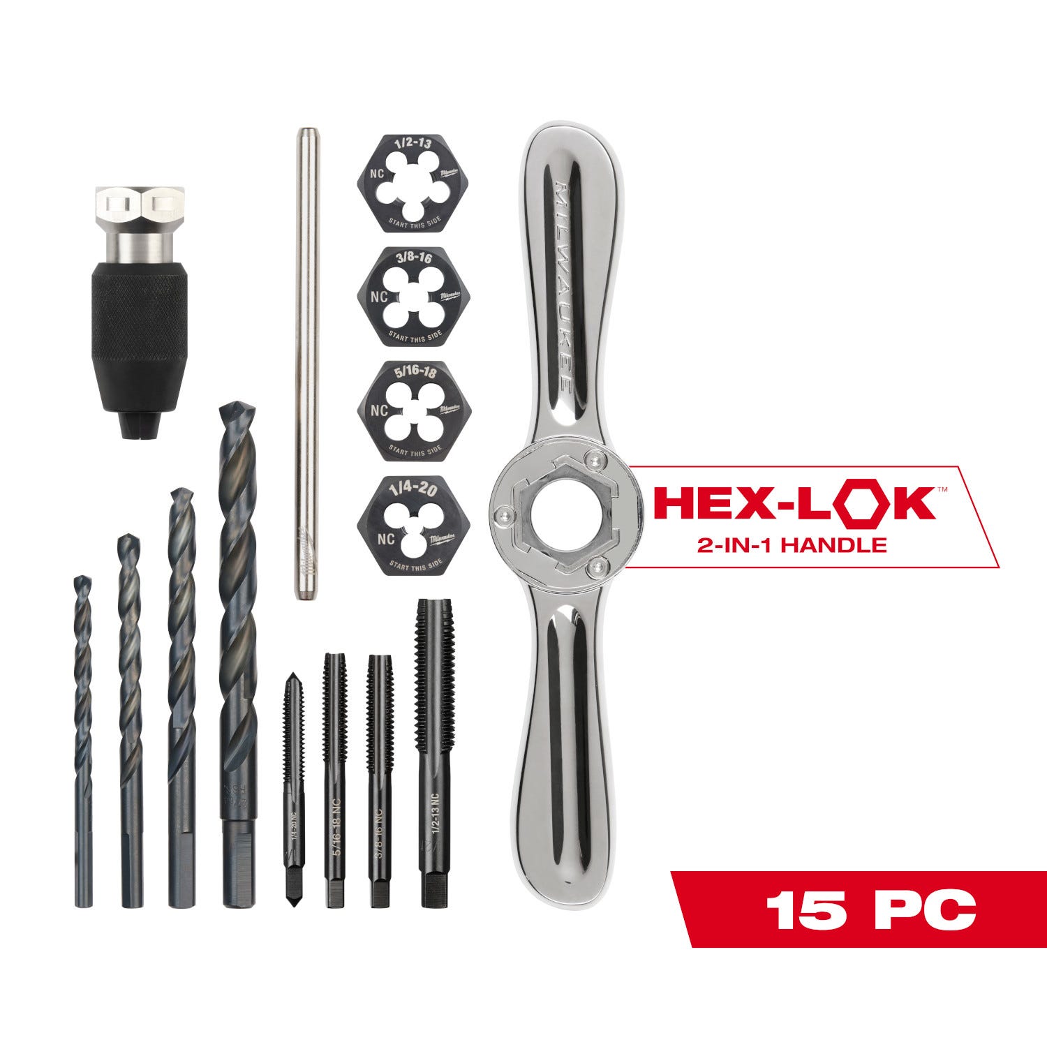 Milwaukee 49-22-5602 15PC SAE Tap and Die Set with Hex-LOK 2-in-1 Handle