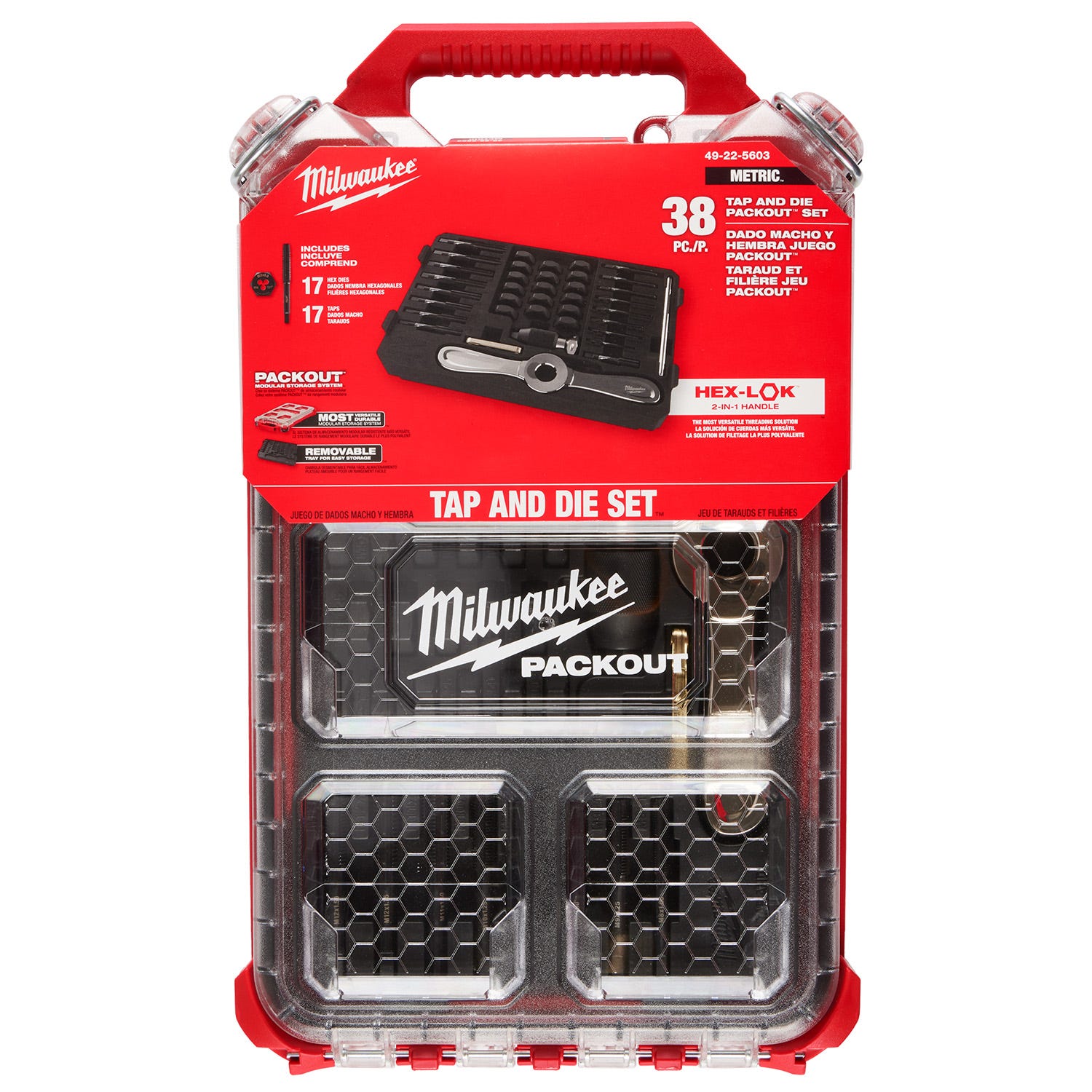 Milwaukee 49-22-5603 38PC Metric Tap & Die PACKOUT Set w/ Hex-LOK 2-in-1 Handle