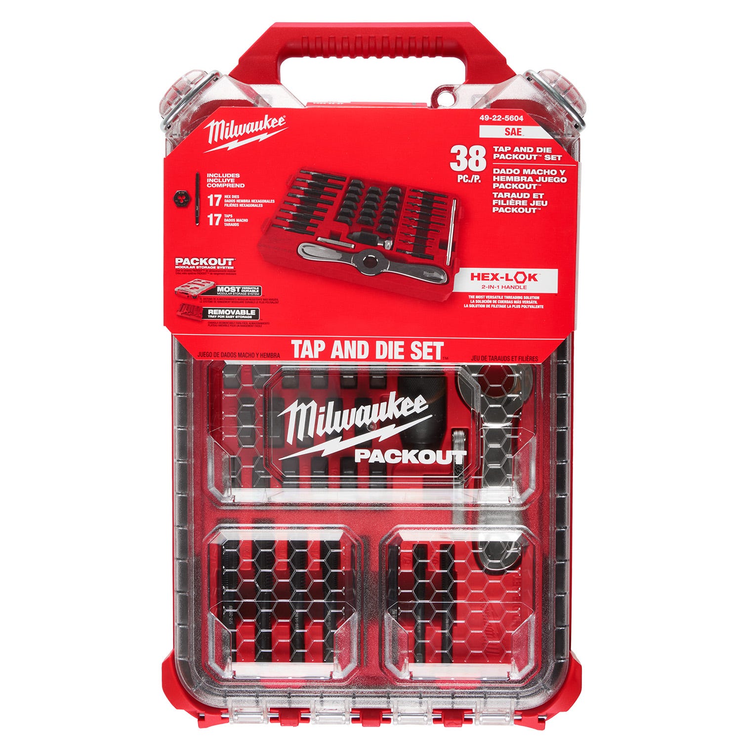 Milwaukee 49-22-5604 38PC SAE Tap & Die PACKOUT Set w/ Hex-LOK 2-in-1 Handle
