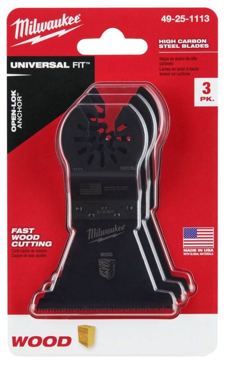 Milwaukee 49-25-1113 Open-Lok 2-1/2-Inch Hcs Wood Blade, 3-Pack
