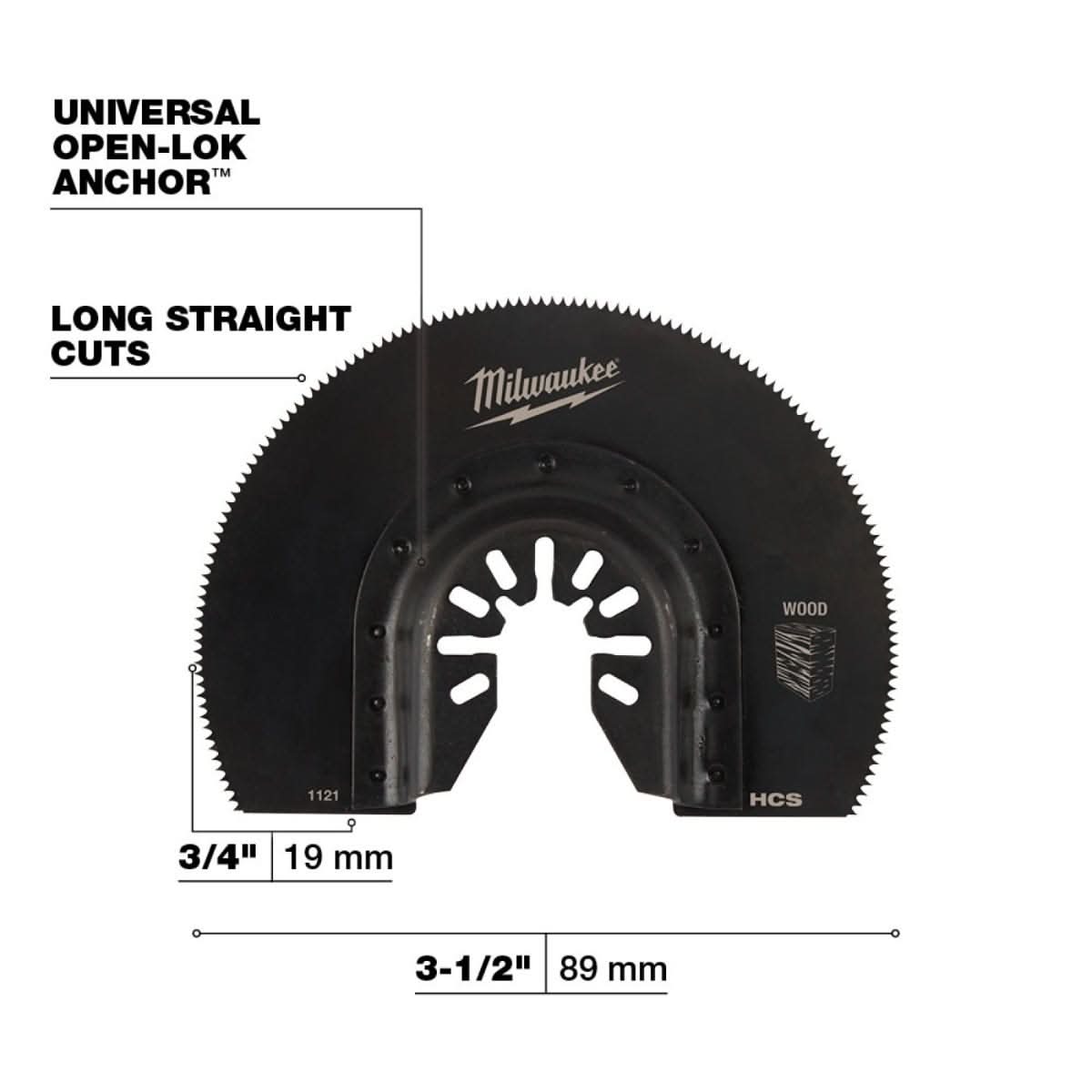 Milwaukee 49-25-1121 Open-Lok 3-1/2-Inch Hcs Segmented Wood Blade, 1-Pack