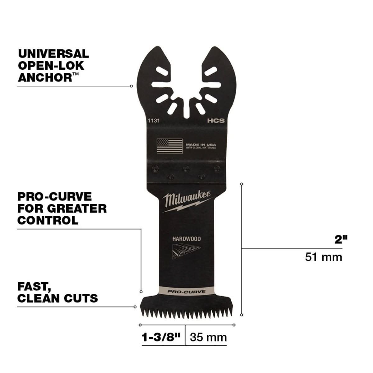 Milwaukee 49-25-1131 Open-Lok 1-3/8-Inch Hcs Japanese Tooth Pro-Curve Hardwood Blade, 1-Pack