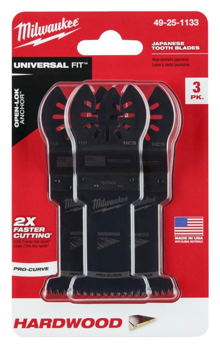 Milwaukee 49-25-1133 Open-Lok 1-3/8-Inch Hcs Japanese Tooth Pro-Curve Hardwood Blade, 3-Pack