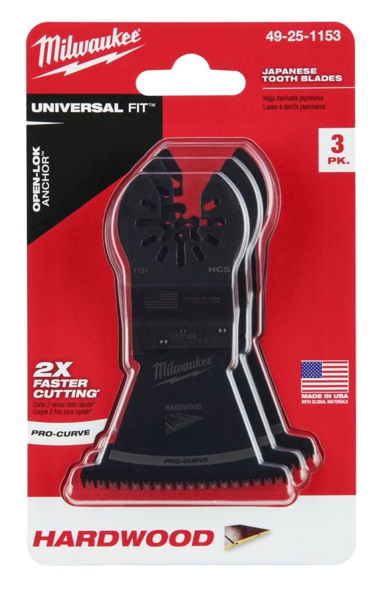 Milwaukee 49-25-1153 Open-Lok 2-1/2-Inch Hcs Japanese Tooth Pro-Curve Hardwood Blade, 3-Pack