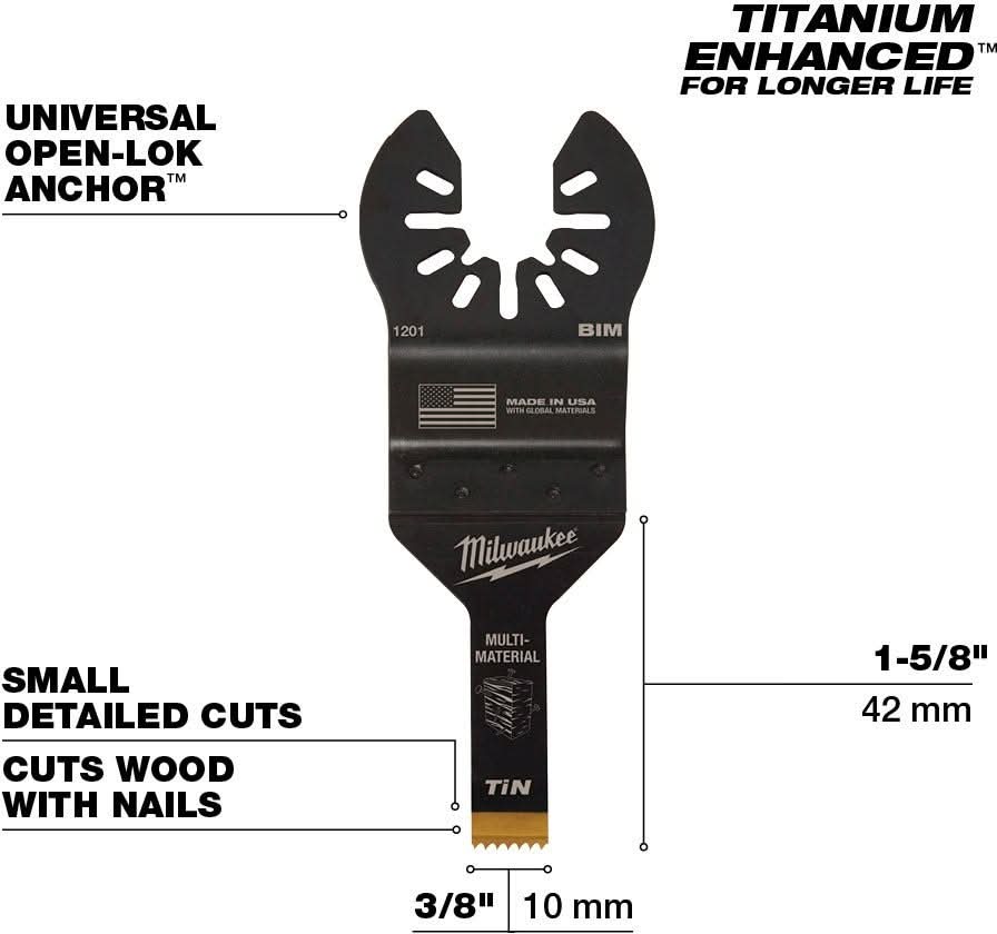 Milwaukee 49-25-1201 Open-Lok 3/8-Inch Titanium Enhanced Bi-Metal Multi-Material Blade, 1-Pack