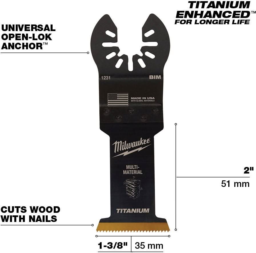 Milwaukee 49-25-1231 Open-Lok 1-3/8-Inch Titanium Enhanced Bi-Metal Multi-Material Blade, 1-Pack