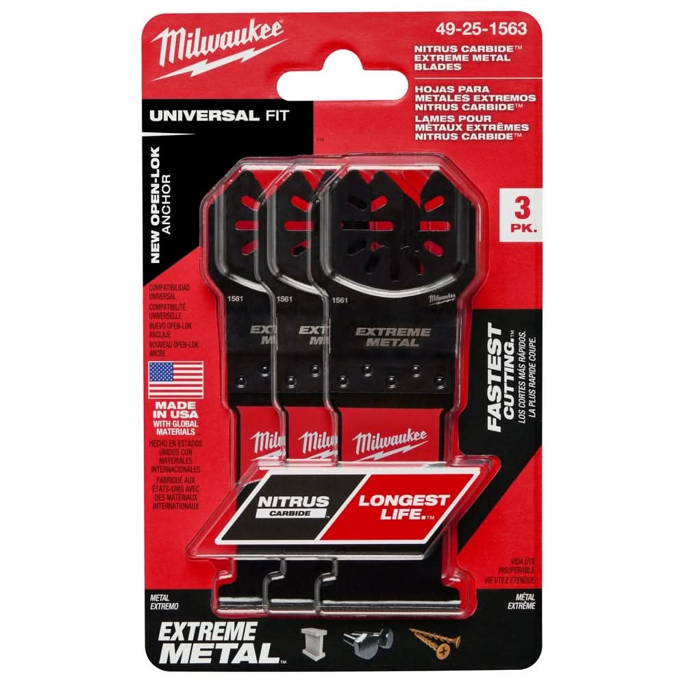 Milwaukee 49-25-1563 NITRUS CARBIDE Extreme Metal Universal Fit OPEN-LOK Multi-Tool Blade 3PK