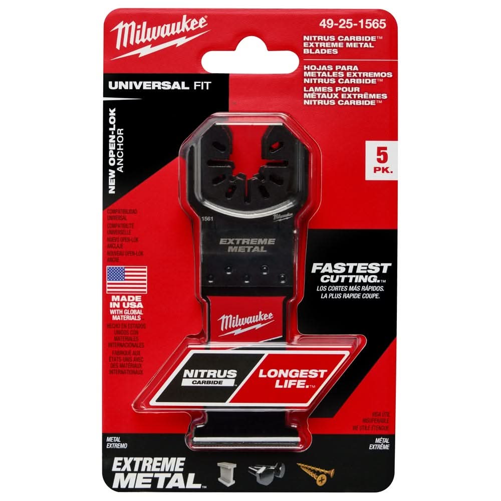 Milwaukee 49-25-1565 NITRUS CARBIDE Extreme Metal Universal Fit OPEN-LOK Multi-Tool Blade 5PK