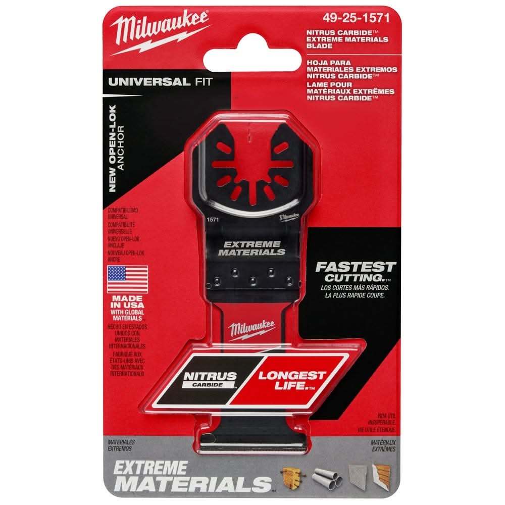 Milwaukee 49-25-1571 NITRUS CARBIDE Extreme Materials Universal Fit OPEN-LOK Multi-Tool Blade 1PK