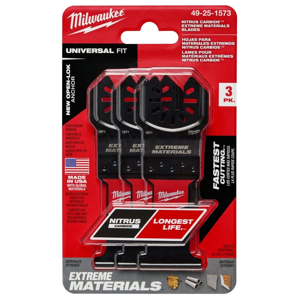Milwaukee 49-25-1573 NITRUS CARBIDE Extreme Materials Universal Fit OPEN-LOK Multi-Tool Blade 3PK