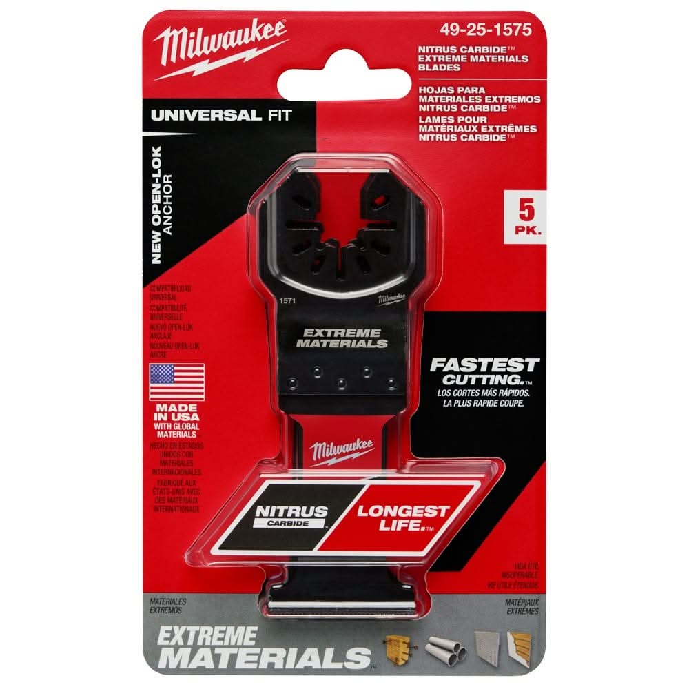 Milwaukee 49-25-1575 NITRUS CARBIDE Extreme Materials Universal Fit OPEN-LOK Multi-Tool Blade 5PK