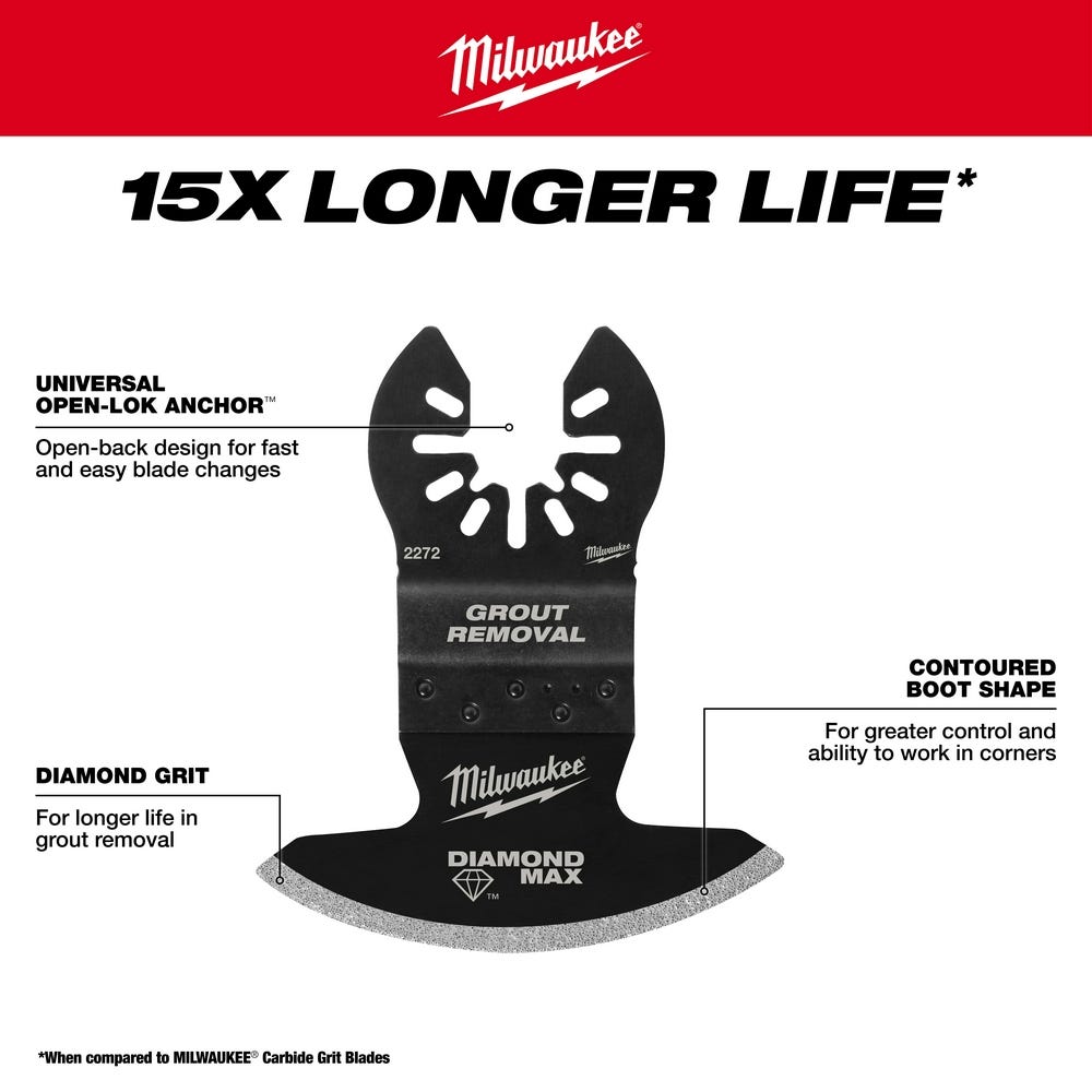 Milwaukee 49-25-2272 Milwaukee Universal Fit OPEN-LOK Diamond MAX Diamond Grit Grout Removal Multi-Tool Blade 1 PK