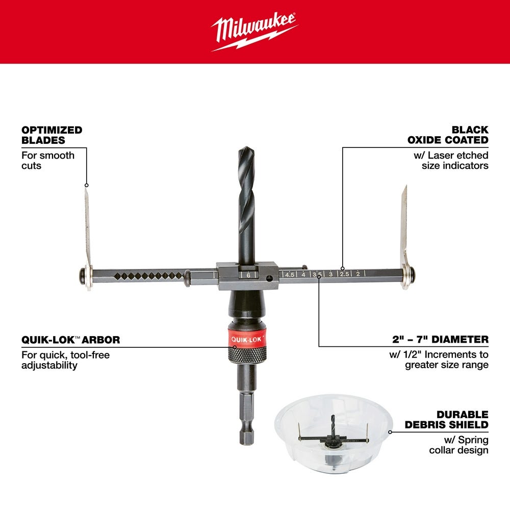 Milwaukee 49-56-0320 Adjustable Hole Saw, 2" - 7" Capacity
