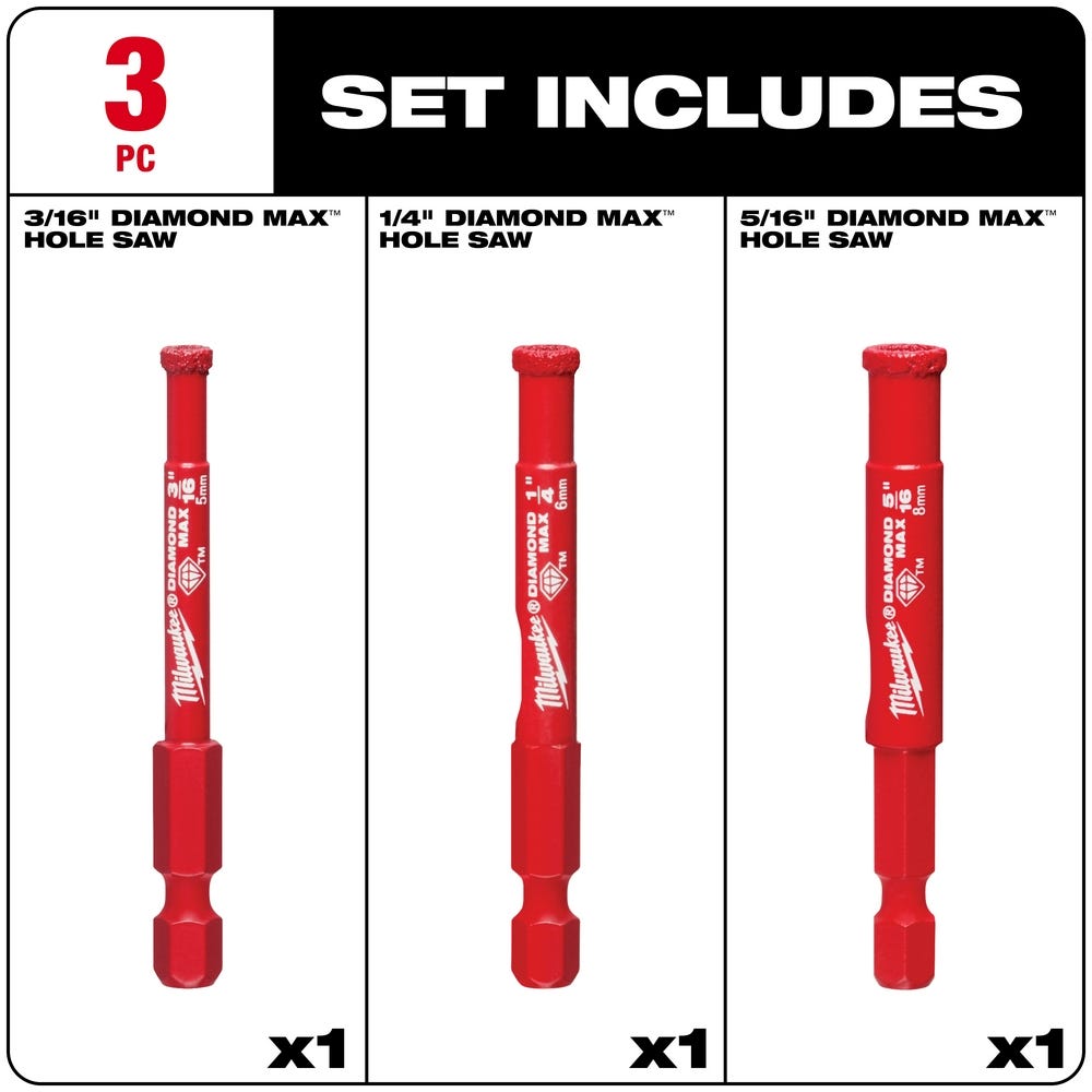 Milwaukee 49-56-0500 DIAMOND MAX Diamond Grit Hole Saw, 3-Piece Set