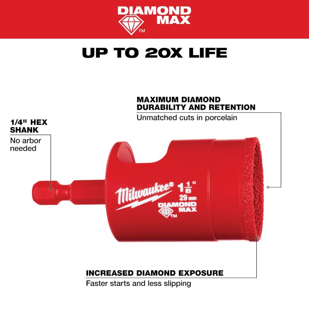 Milwaukee 49-56-0518 Milwaukee 1-1/8" Diamond Max Hole Saw Bit
