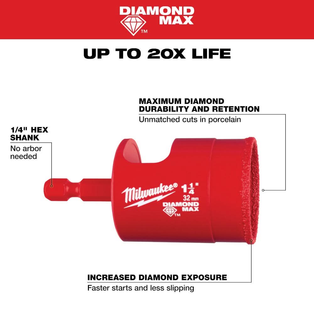 Milwaukee 49-56-0519 Milwaukee 1-1/4" Diamond Max Hole Saw Bit