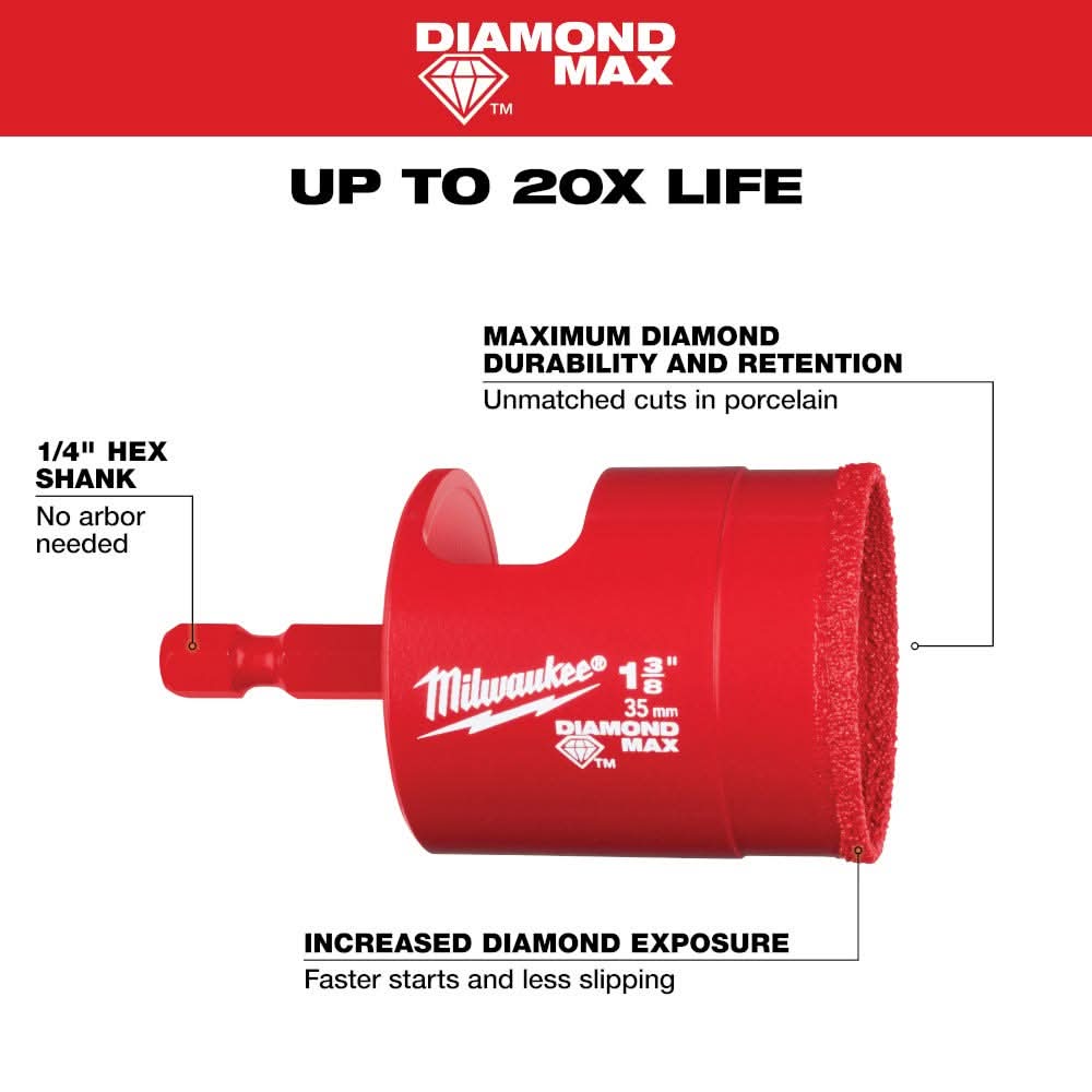 Milwaukee 49-56-0520 Milwaukee 1-3/8" Diamond Max Hole Saw Bit