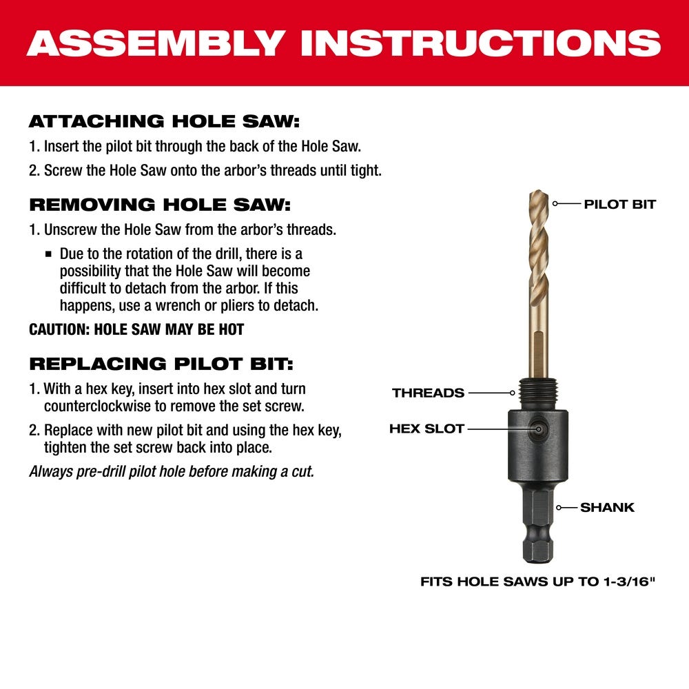 Milwaukee 49-56-7040 Large Thread Arbor, 3/8"