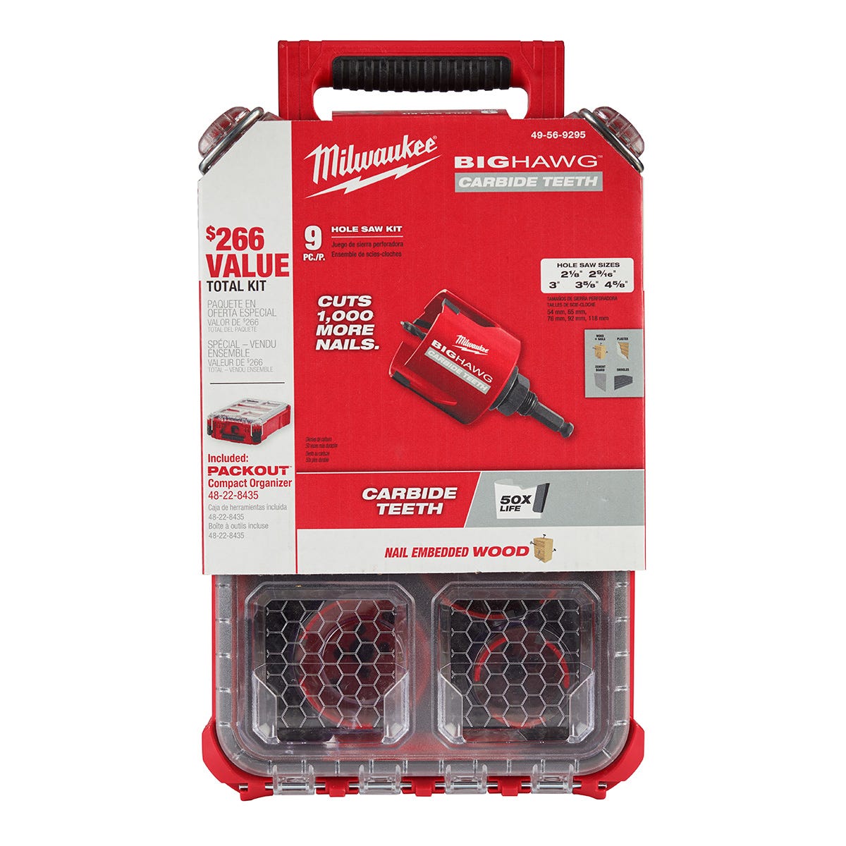 Milwaukee 49-56-9295 BIG HAWG 9-Piece Carbide Hole Saw Set PACKOUT Kit (PROMO)