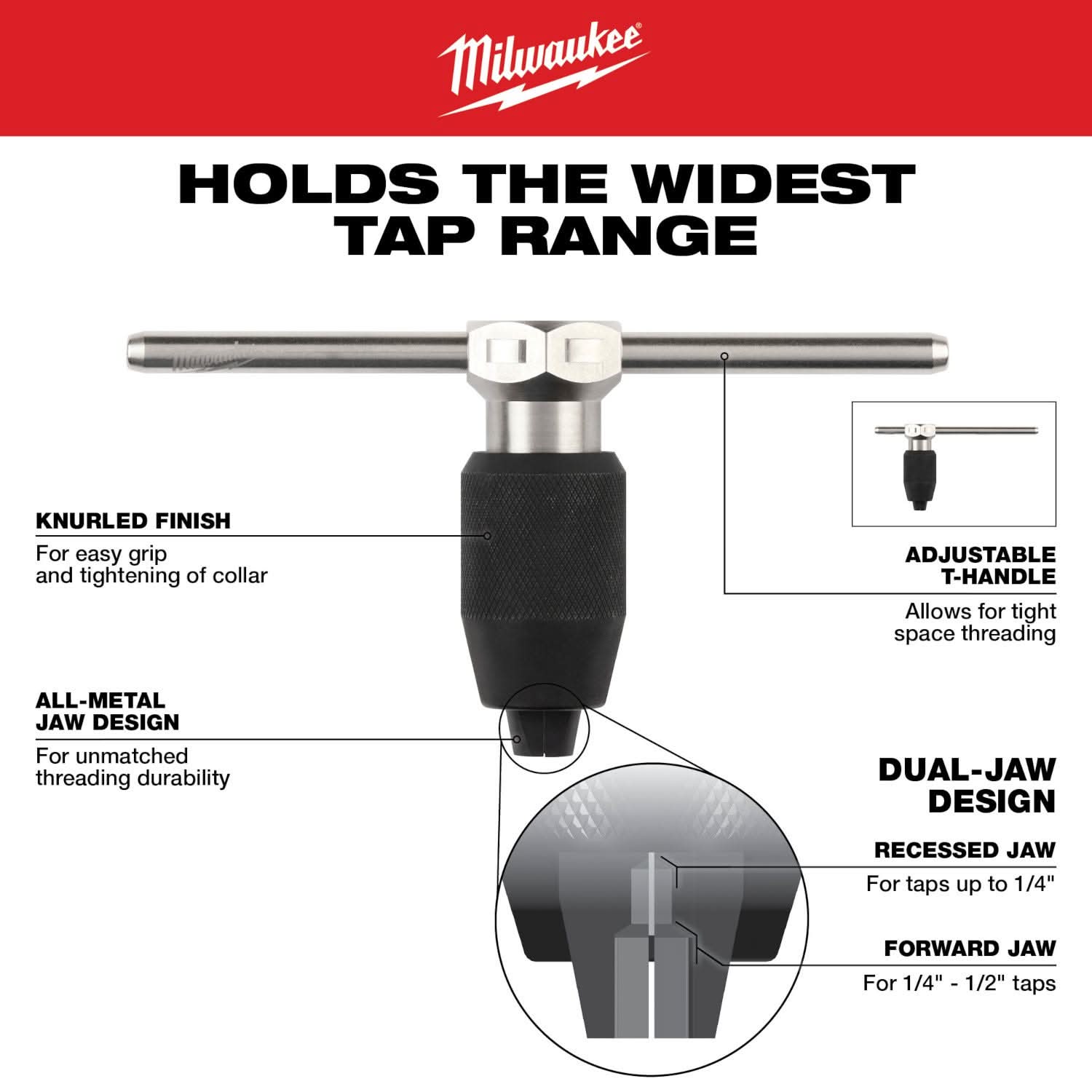 Milwaukee 49-57-5001 Tap Collet for Taps up to 1/2" & T Handle Bar