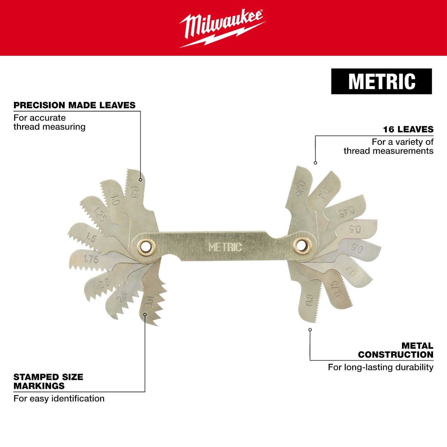 Milwaukee 49-57-5012 0.35-3.00 mm Metric Thread Pitch Gauge