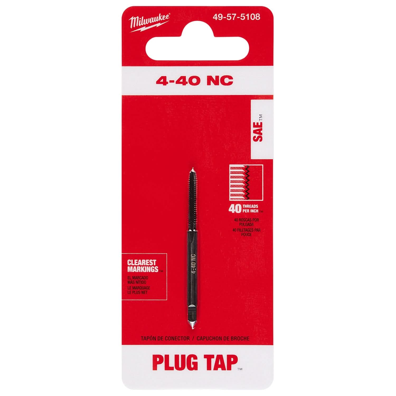 Milwaukee 49-57-5108 4-40 NC Straight Flute Plug Tap