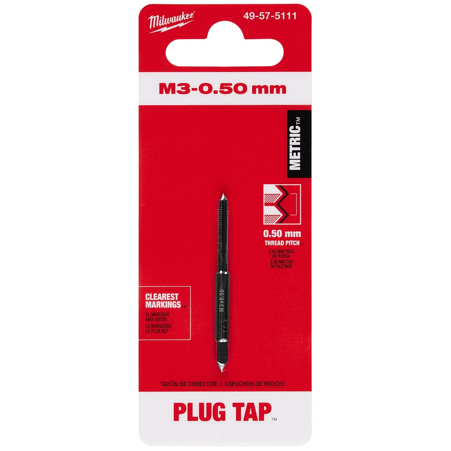 Milwaukee 49-57-5111 M3-0.50 mm Straight Flute Plug Tap