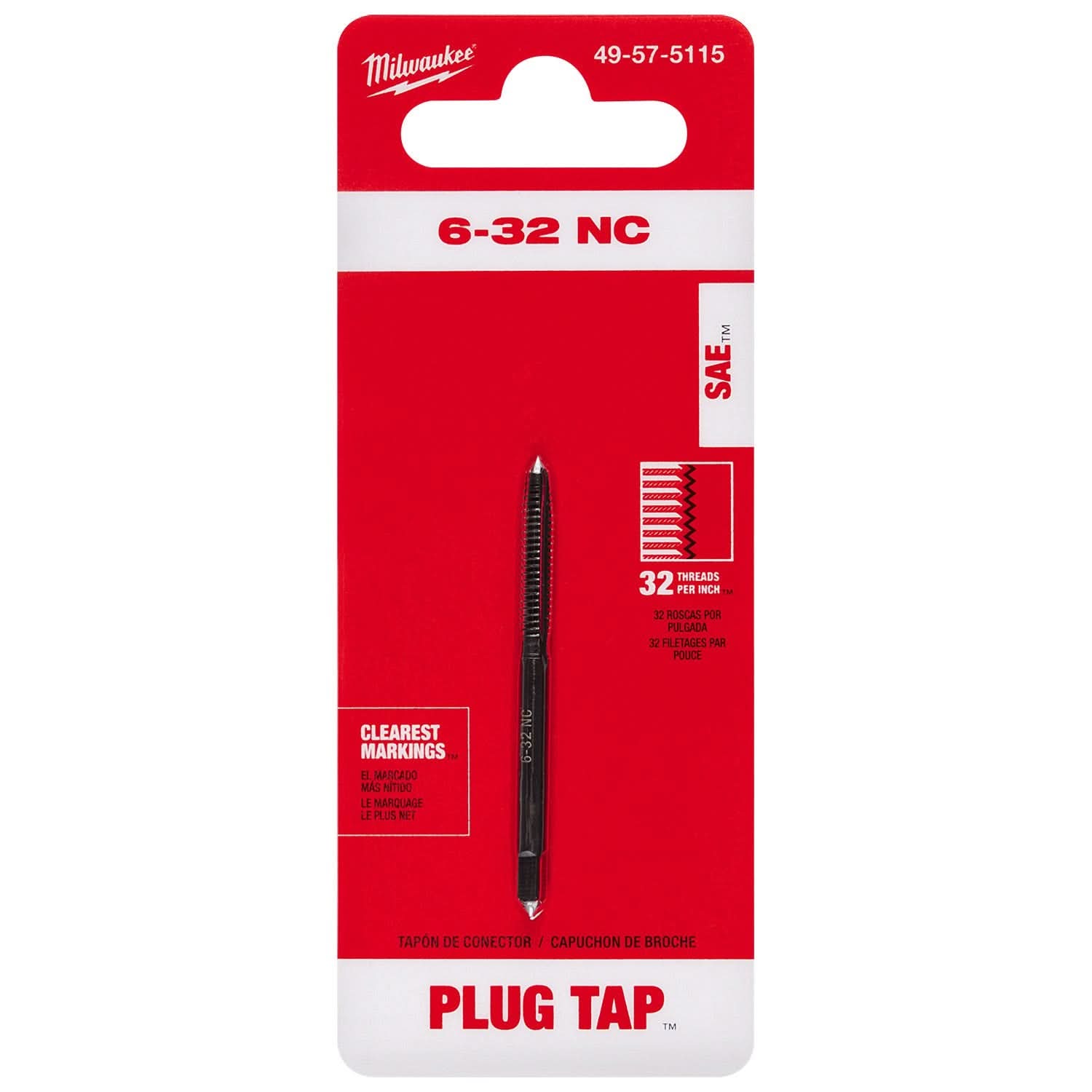 Milwaukee 49-57-5115 6-32 NC Straight Flute Plug Tap