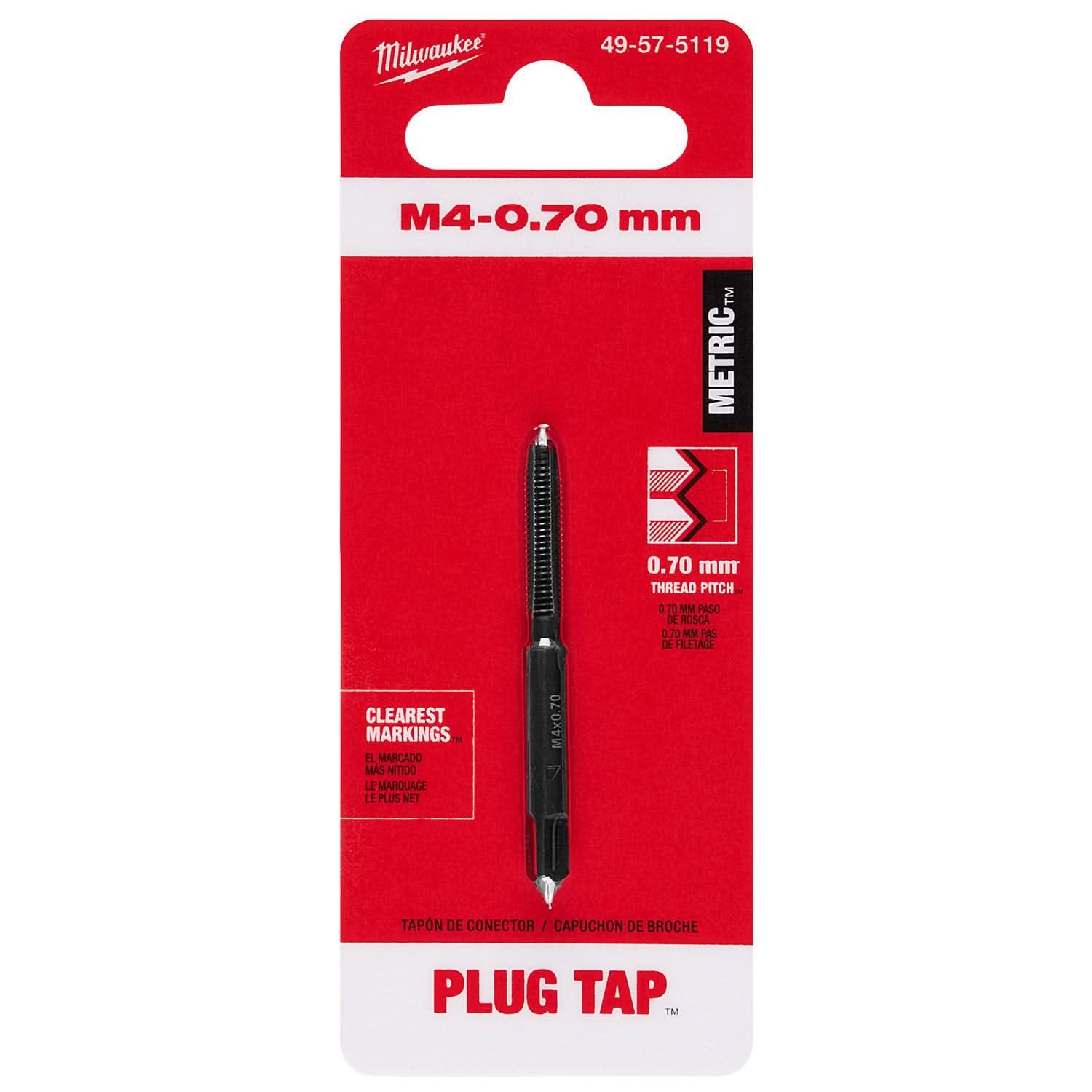Milwaukee 49-57-5119 M4-0.70 mm Straight Flute Plug Tap