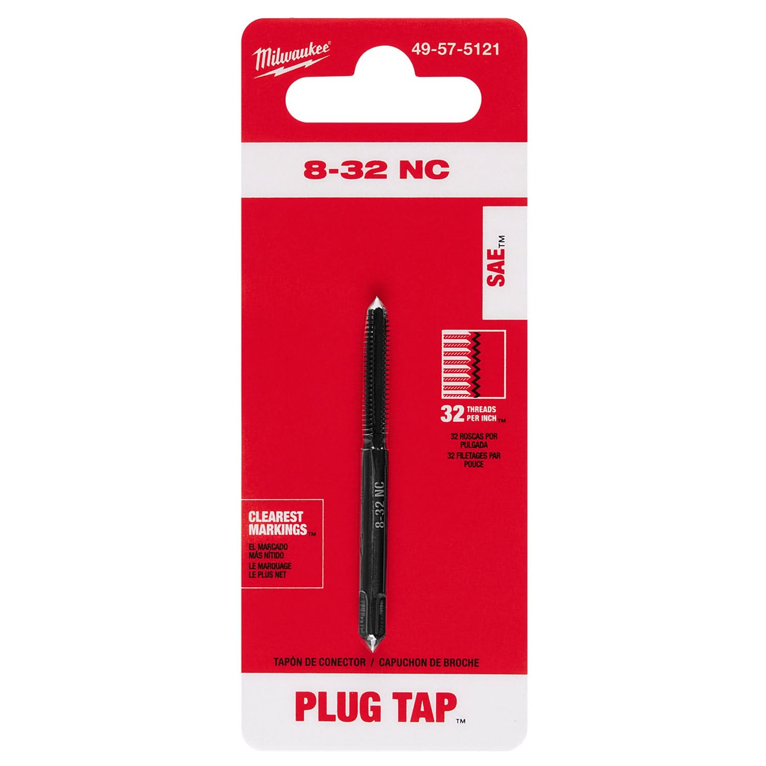 Milwaukee 49-57-5121 8-32 NC Straight Flute Plug Tap