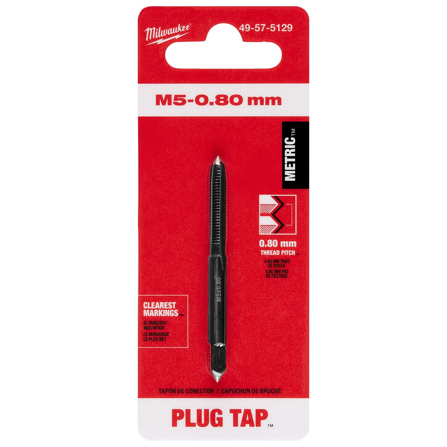 Milwaukee 49-57-5129 M5-0.80 mm Straight Flute Plug Tap