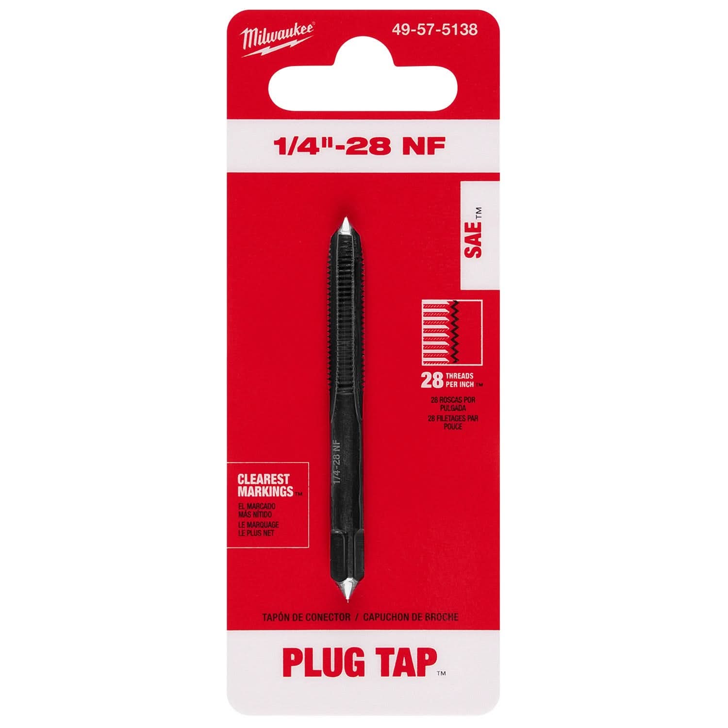 Milwaukee 49-57-5138 1/4"-28 NF Straight Flute Plug Tap