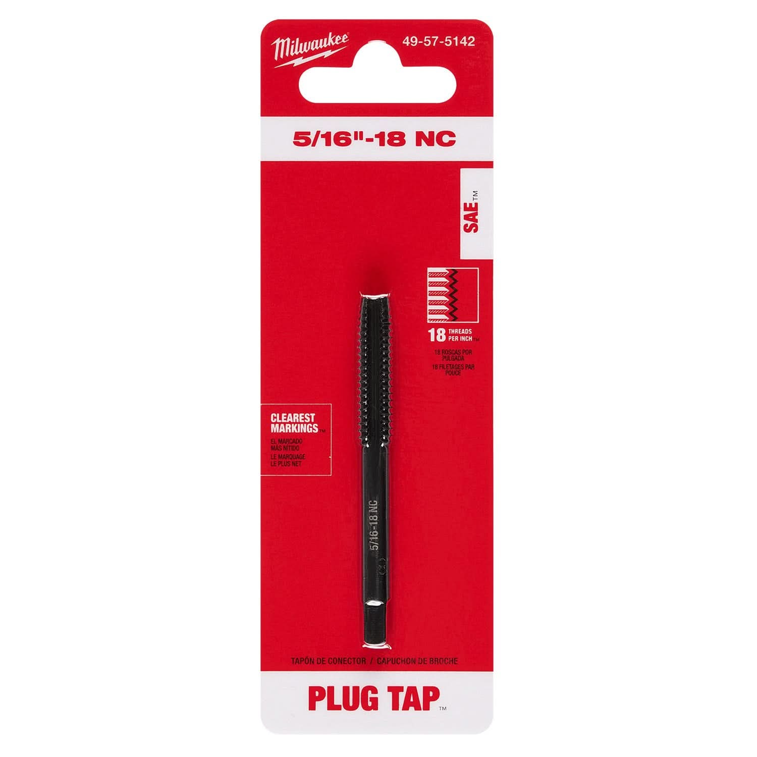 Milwaukee 49-57-5142 5/16"-18 NC Straight Flute Plug Tap
