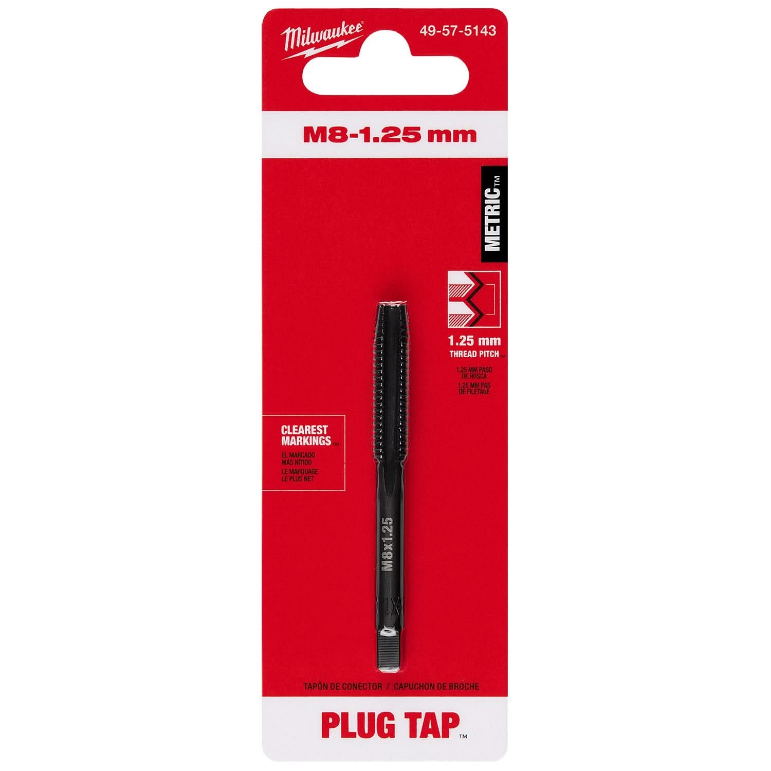 Milwaukee 49-57-5143 M8-1.25 mm Straight Flute Plug Tap