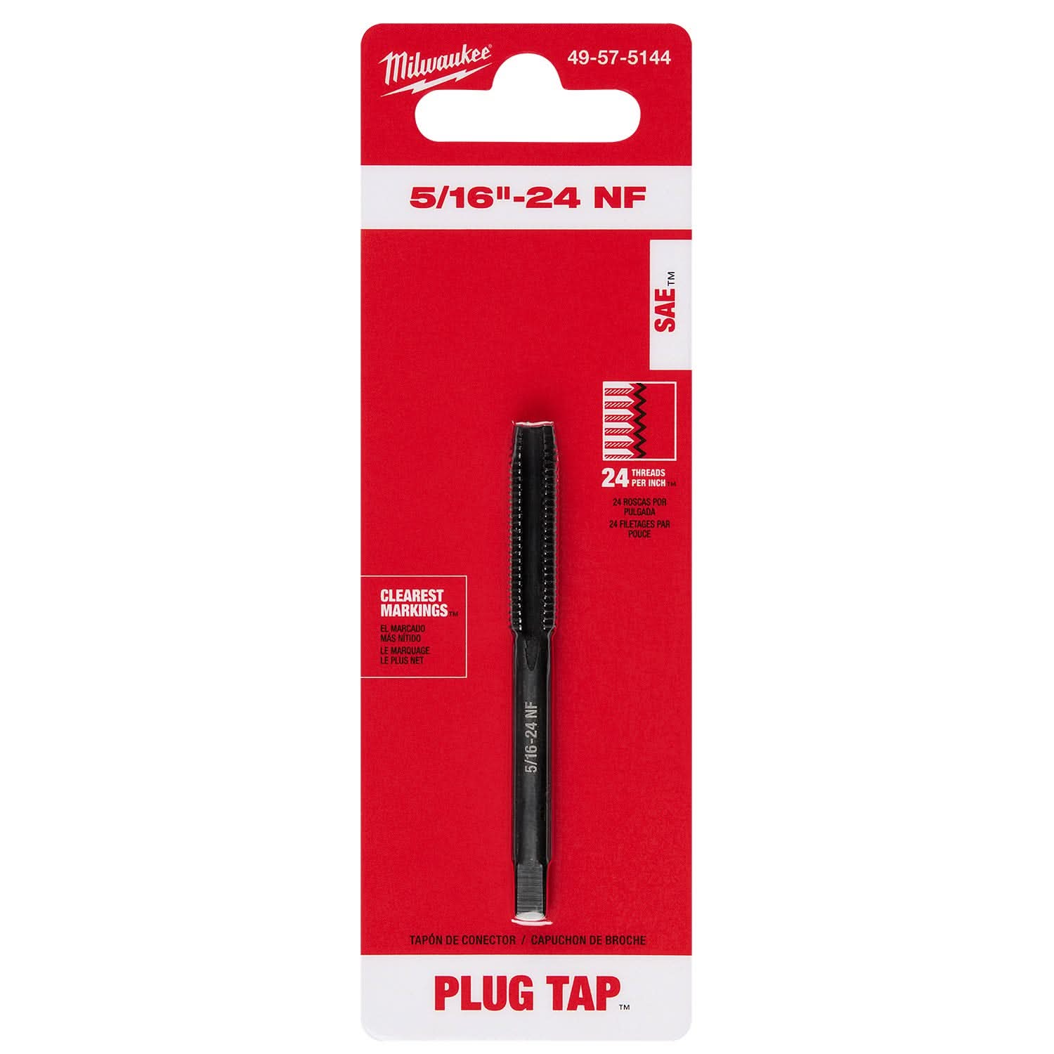 Milwaukee 49-57-5144 5/16"-24 NF Straight Flute Plug Tap