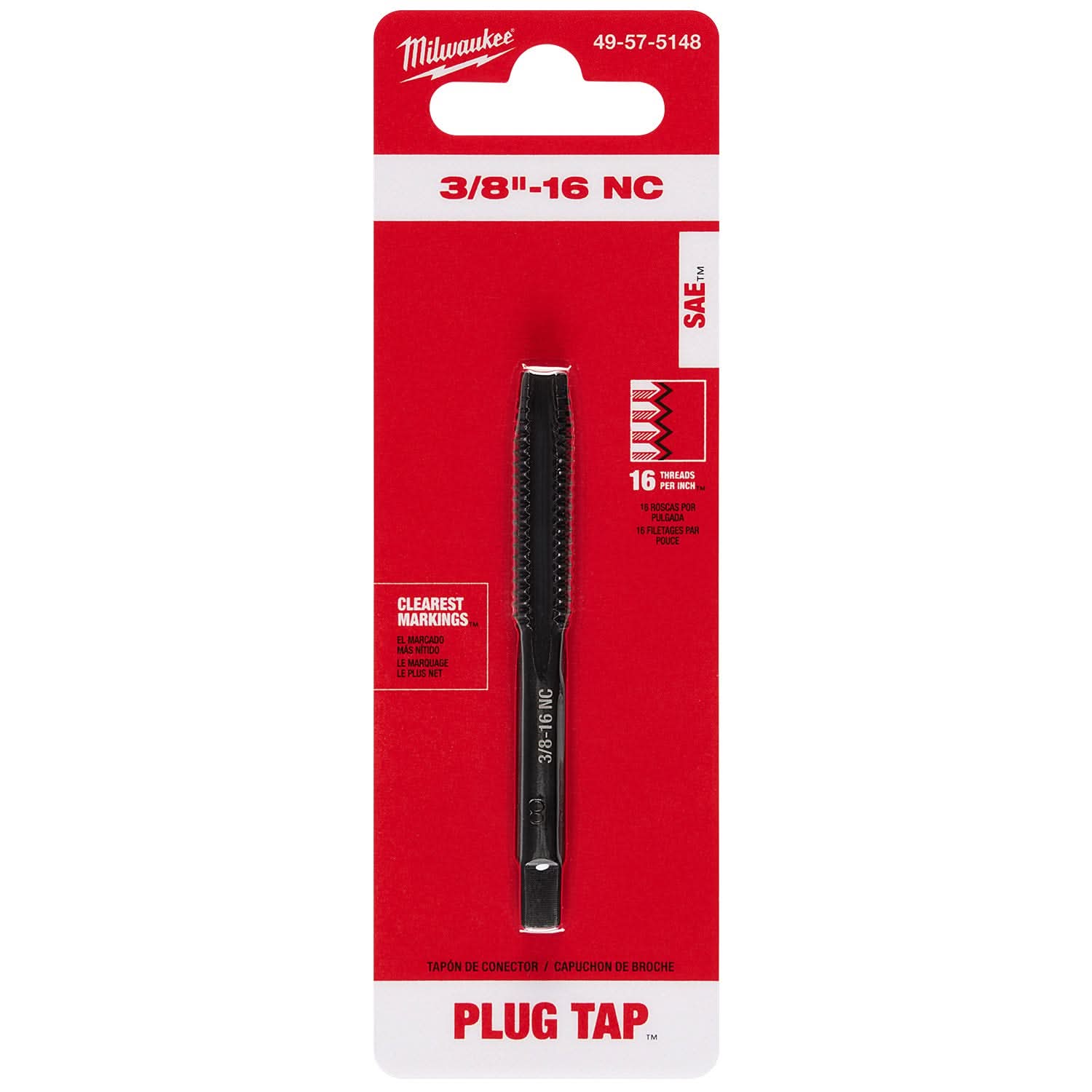 Milwaukee 49-57-5148 3/8"-16 NC Straight Flute Plug Tap