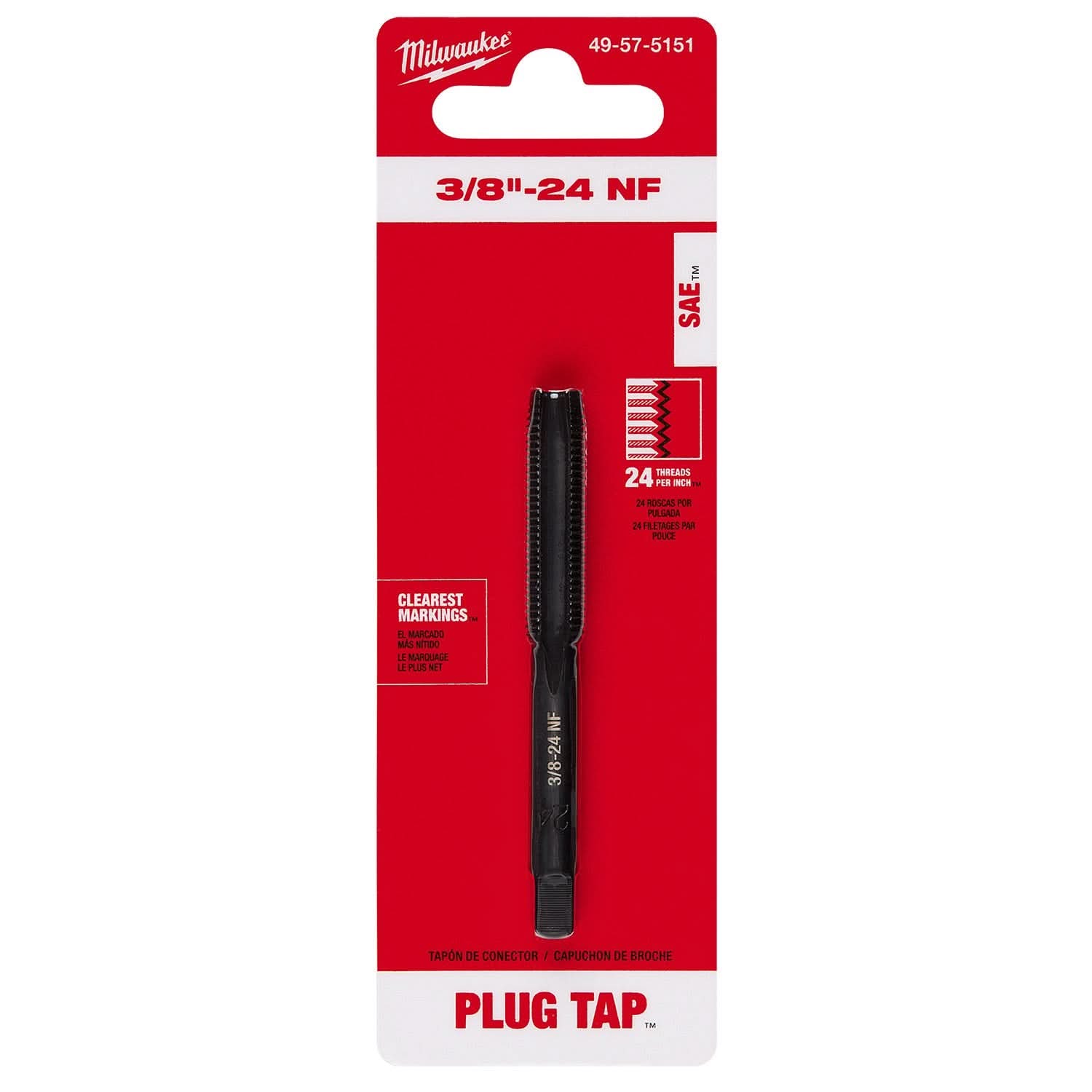 Milwaukee 49-57-5151 3/8"-24 NF Straight Flute Plug Tap