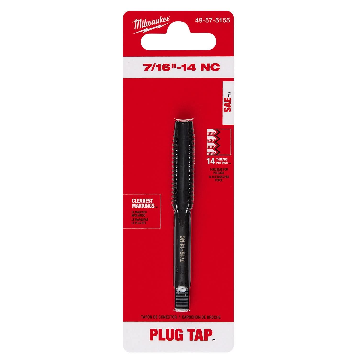 Milwaukee 49-57-5155 7/16"-14 NC Straight Flute Plug Tap
