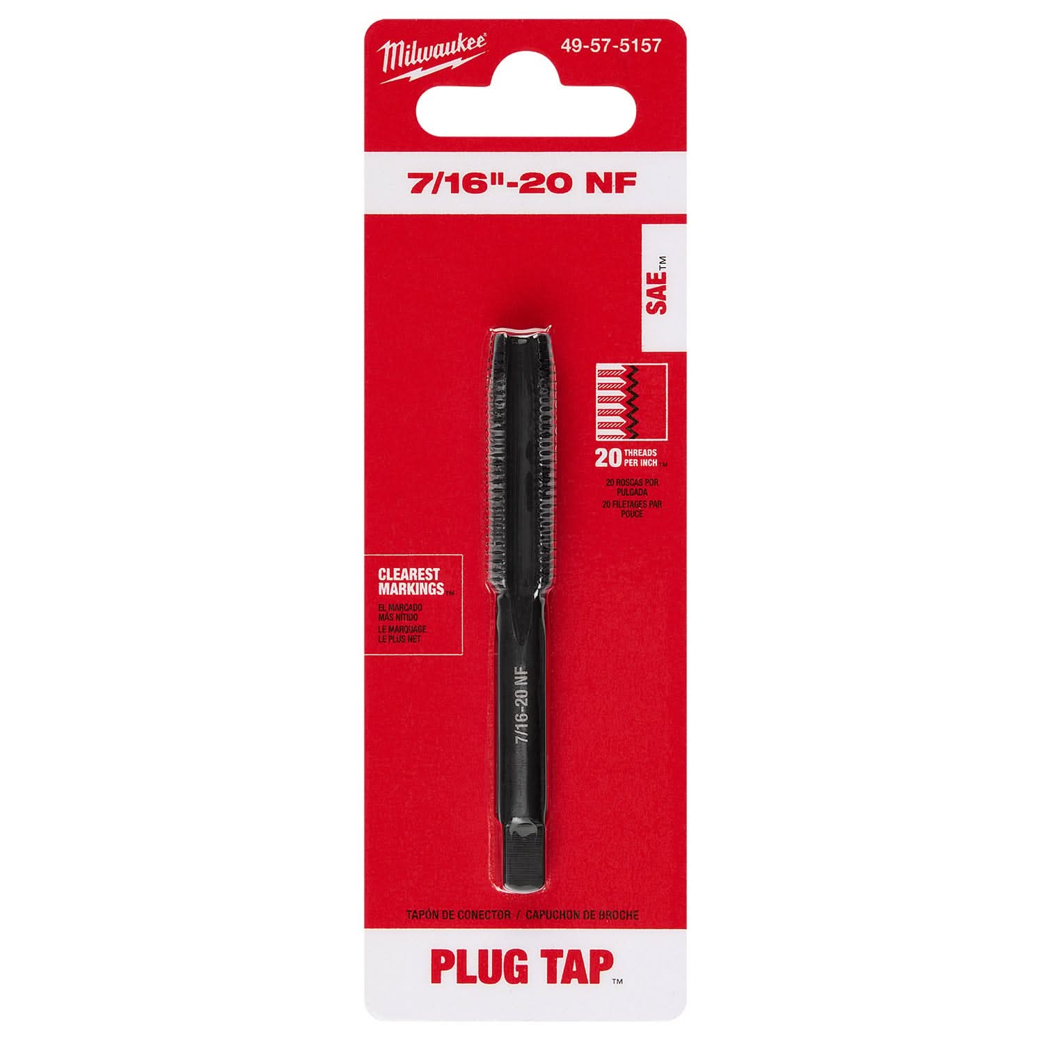 Milwaukee 49-57-5157 7/16"-20 NF Straight Flute Plug Tap