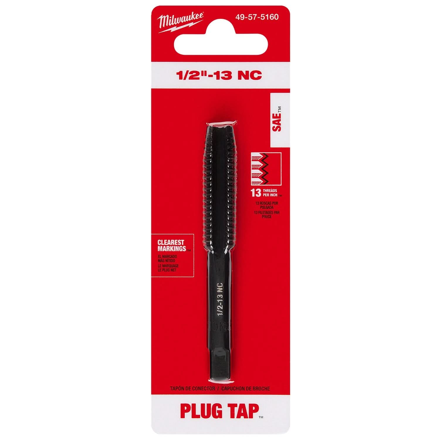 Milwaukee 49-57-5160 1/2"-13 NC Straight Flute Plug Tap