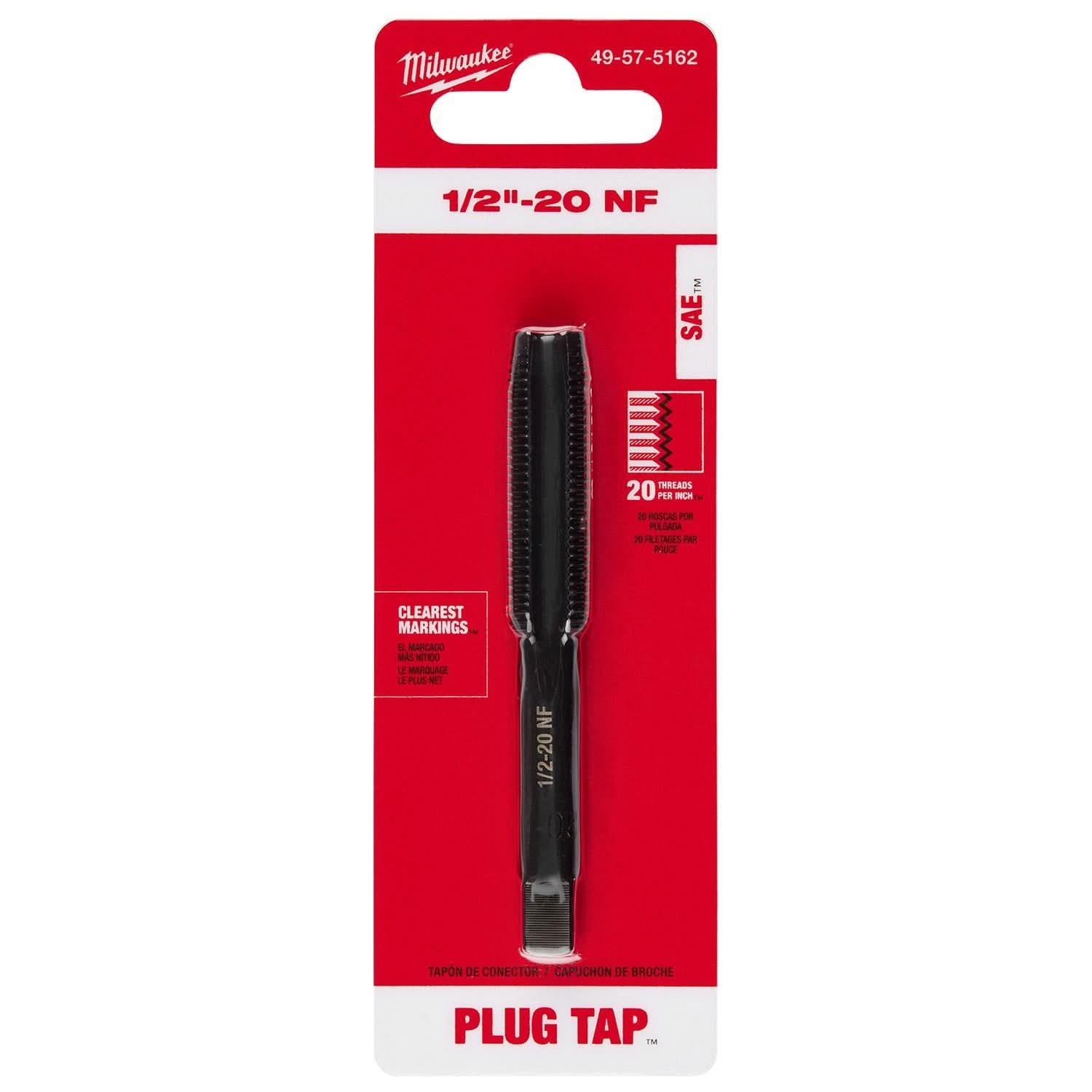 Milwaukee 49-57-5162 1/2"-20 NF Straight Flute Plug Tap