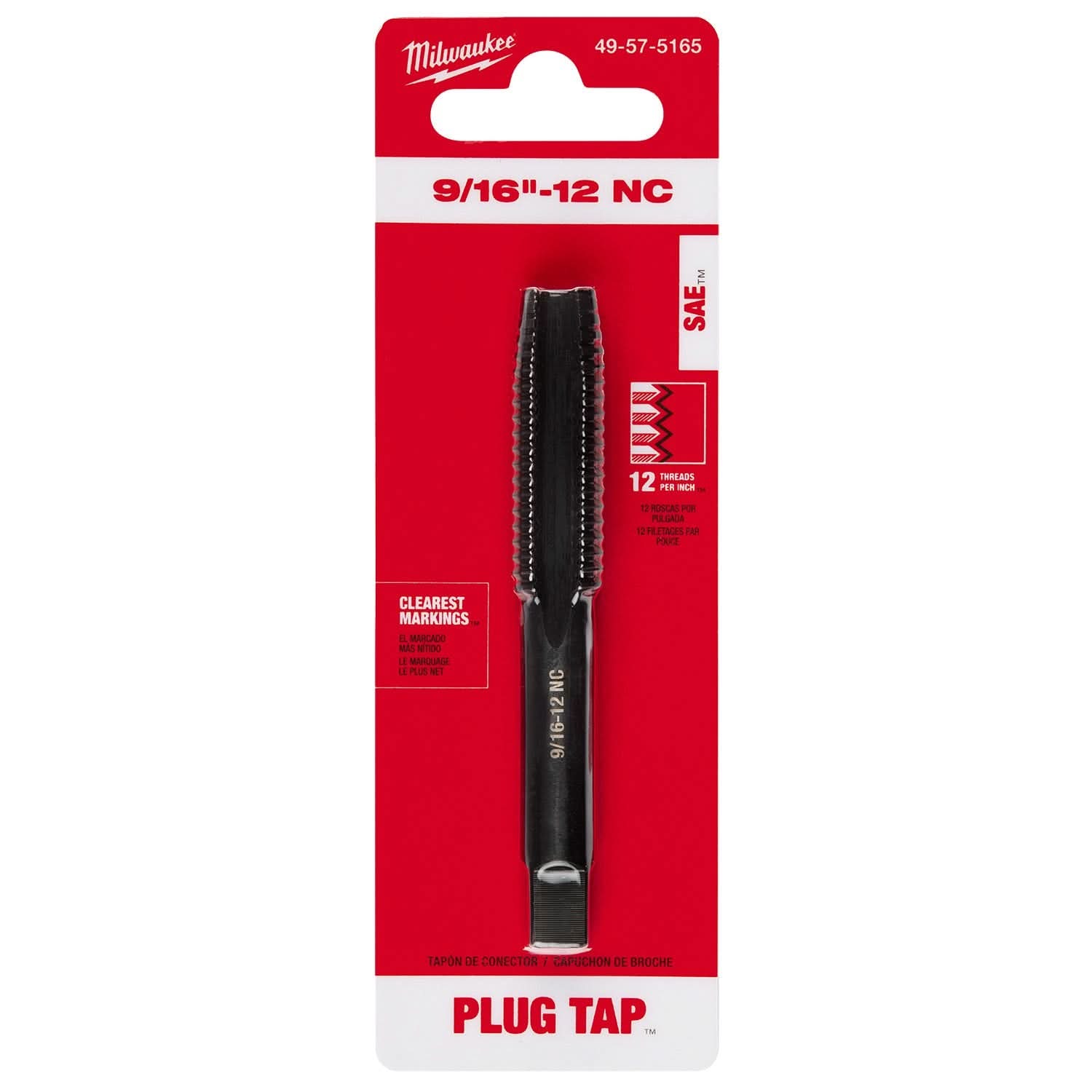 Milwaukee 49-57-5165 9/16"-12 NC Straight Flute Plug Tap