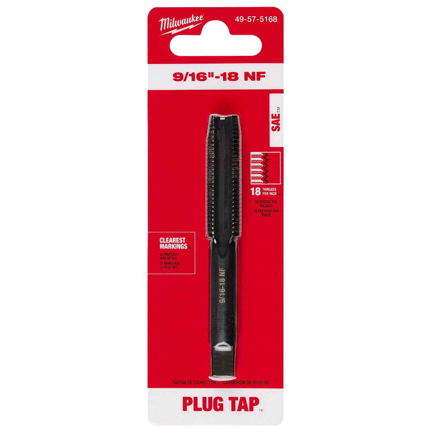 Milwaukee 49-57-5168 9/16"-18 NF Straight Flute Plug Tap