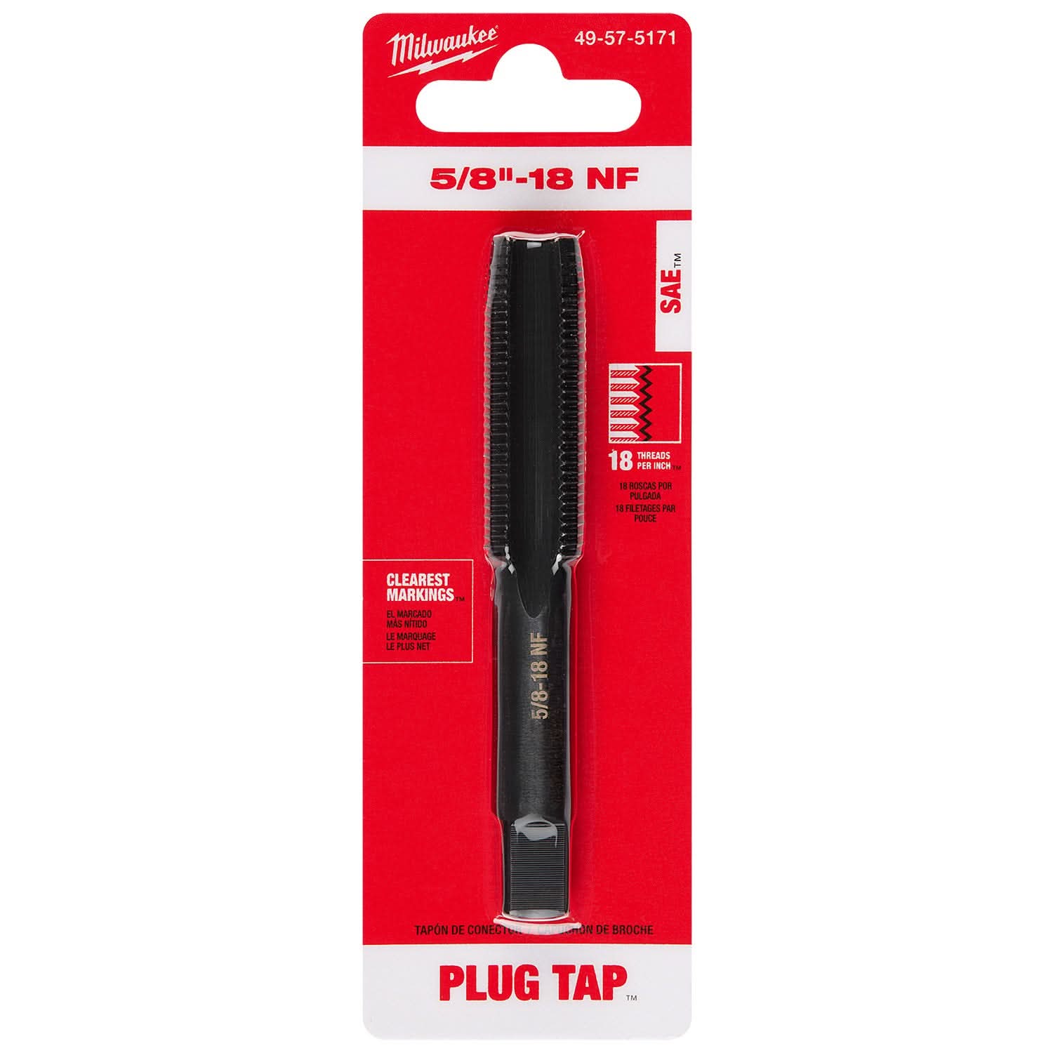 Milwaukee 49-57-5171 5/8"-18 NF Straight Flute Plug Tap