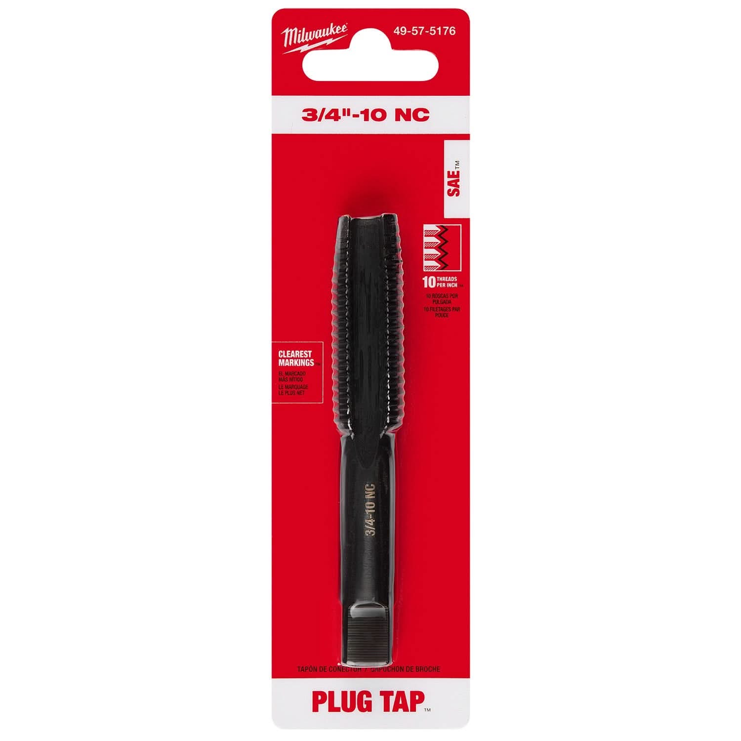 Milwaukee 49-57-5176 3/4"-10 NC Straight Flute Plug Tap